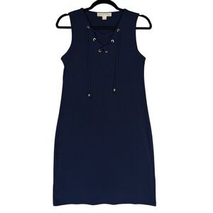 Michael Kors Dress Womens XS Navy Blue Gold Quiet Luxury Old Money Dark Romantic
